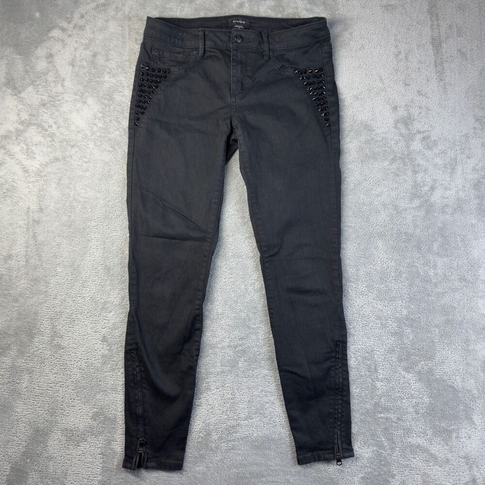 Bebe Jeans Womens 29 Black Denim Pants Dark Wash Studded Grunge Y2K Vintage Cute